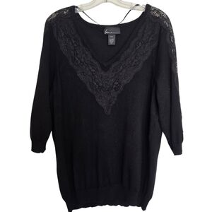 Lane Bryant Black V-Neck Sweater with Lace Inset